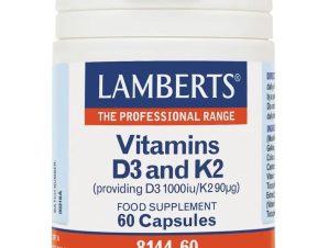 Lamberts Vitamis D3 & K2 Συμπλήρωμα Διατροφής με Υψηλής Ισχύος Σύμπλεγμα Βιταμίνης Κ2 & Βιταμίνης D3 για την Υγεία των Οστών 1000iu & 90μg 60caps