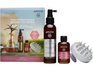 Apivita Hair Strengthening Routine for Women Πακέτο Προσφοράς Tonic Hair Loss Lotion 150ml & Δώρο Women’s Tonic Shampoo 75ml & Scalp Massager